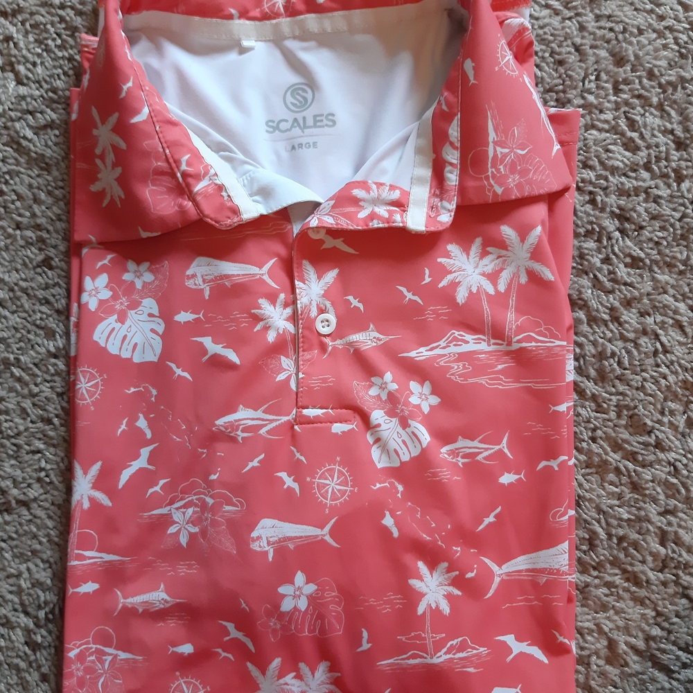 Scales Men's Coral Tropical Golf Polo Shirt